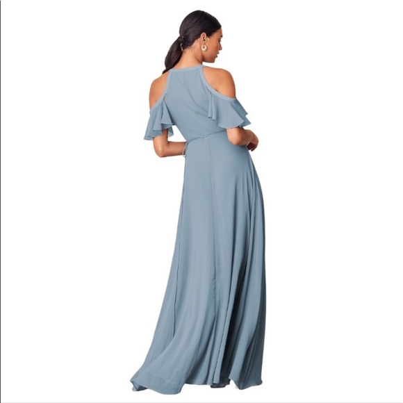 Lulu’s Easy Listening Slate Blue Cold Shoulder Maxi Dress Size Large - Picture 2 of 9